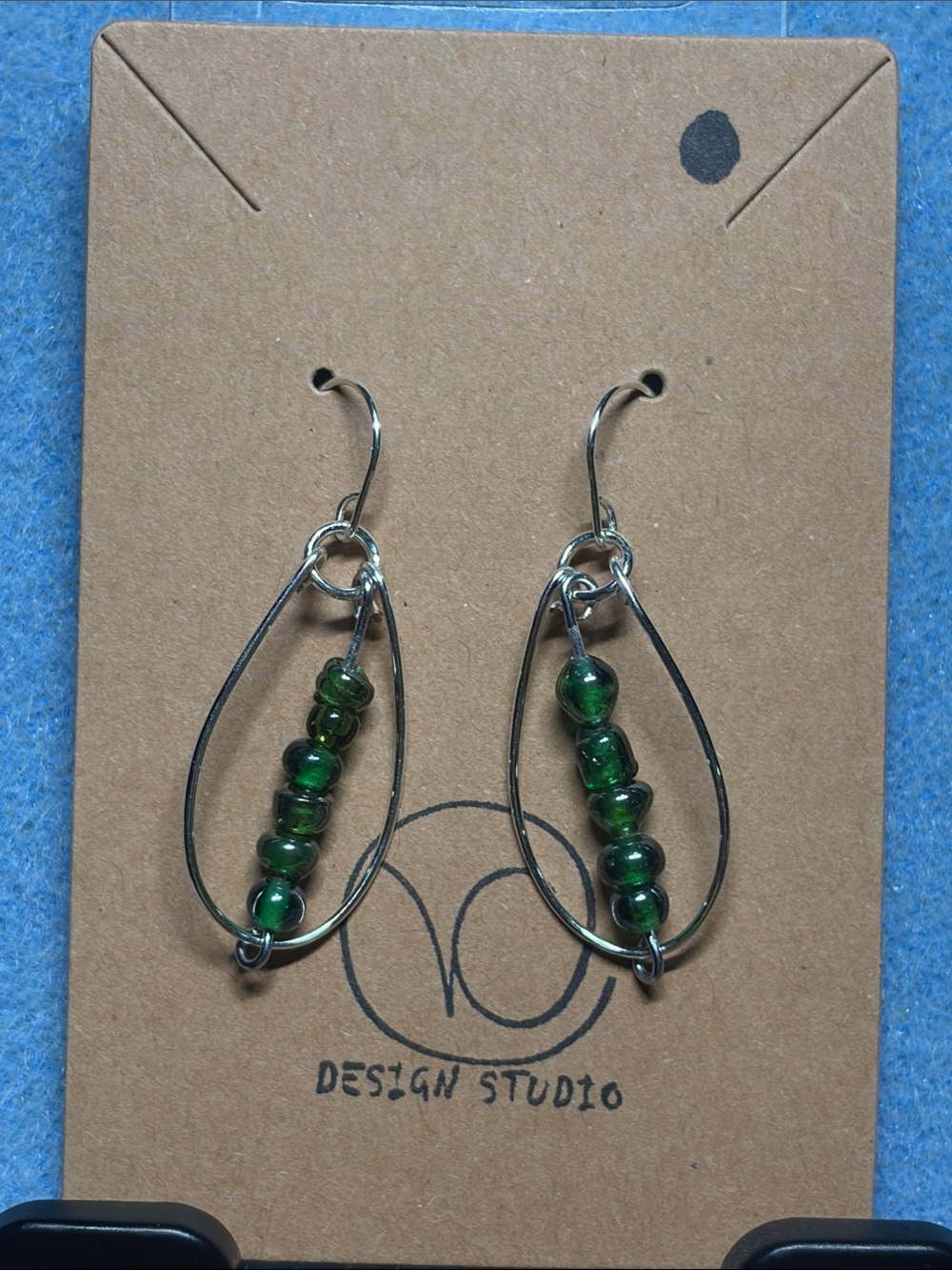 Green Glass Bead Drop Earrings